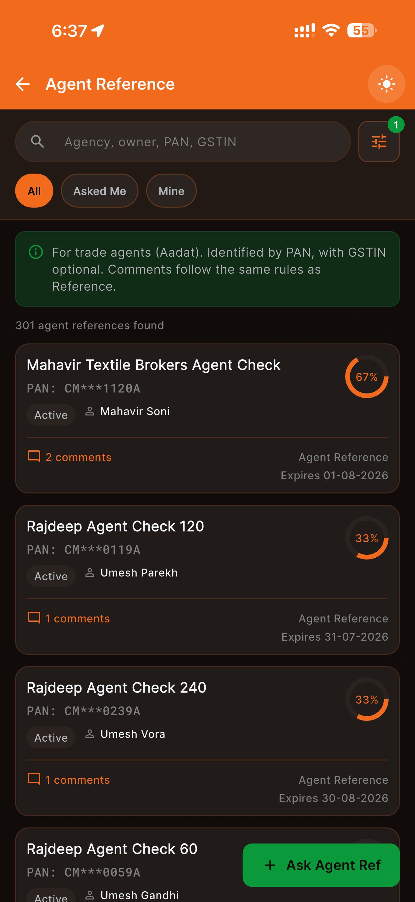 Bharosa agent references mobile screen