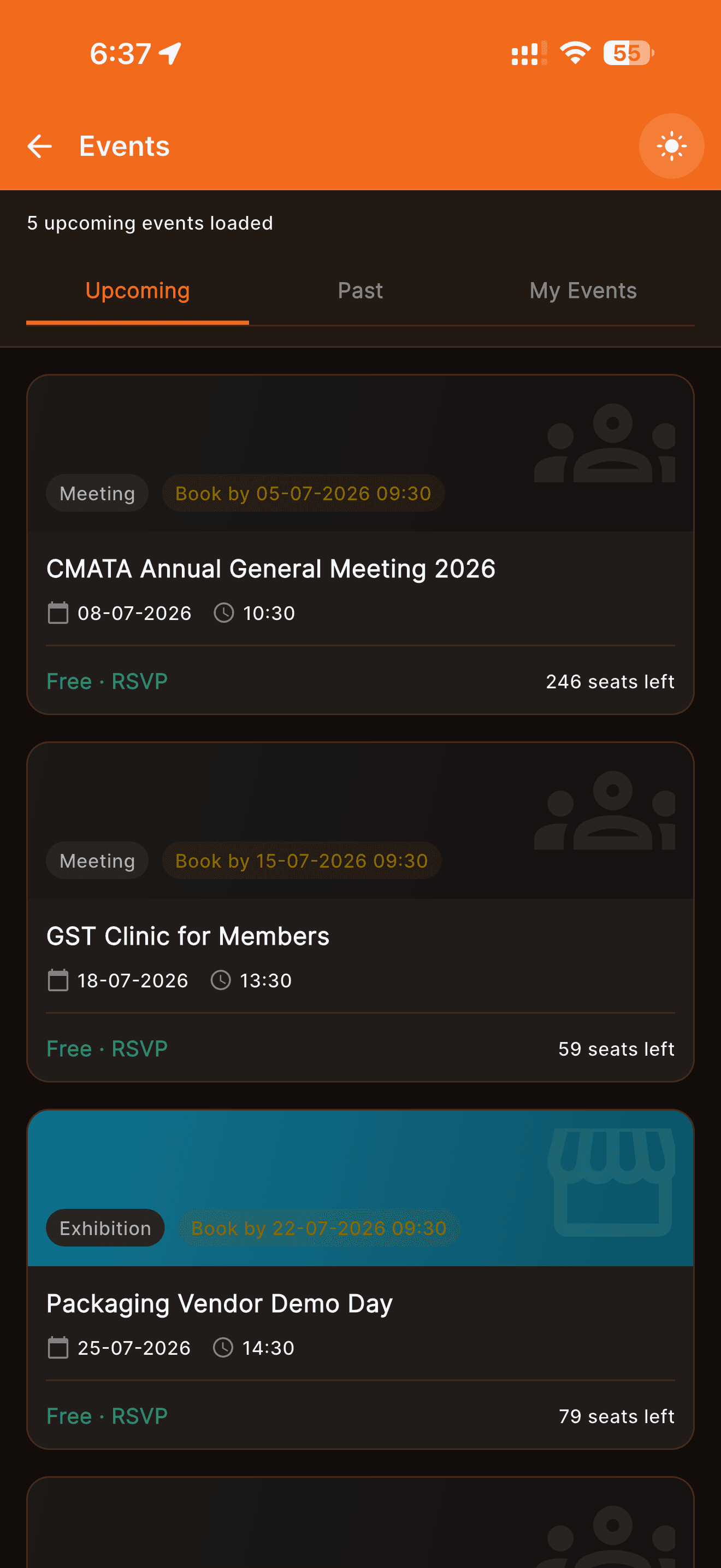 Bharosa events list mobile screen