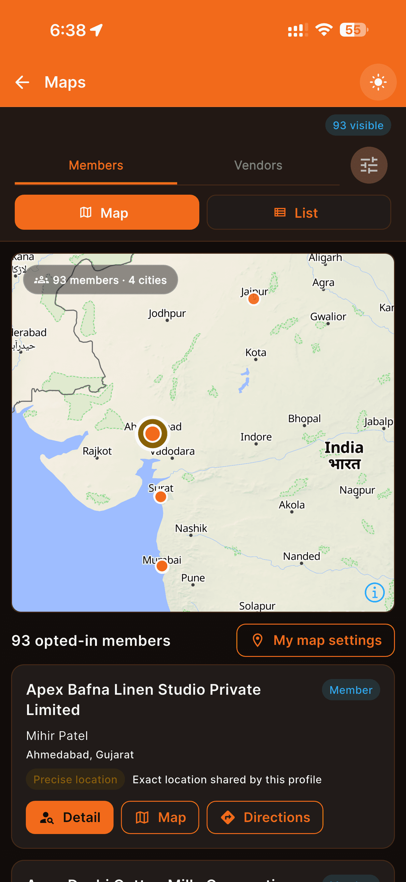 Bharosa member map mobile screen