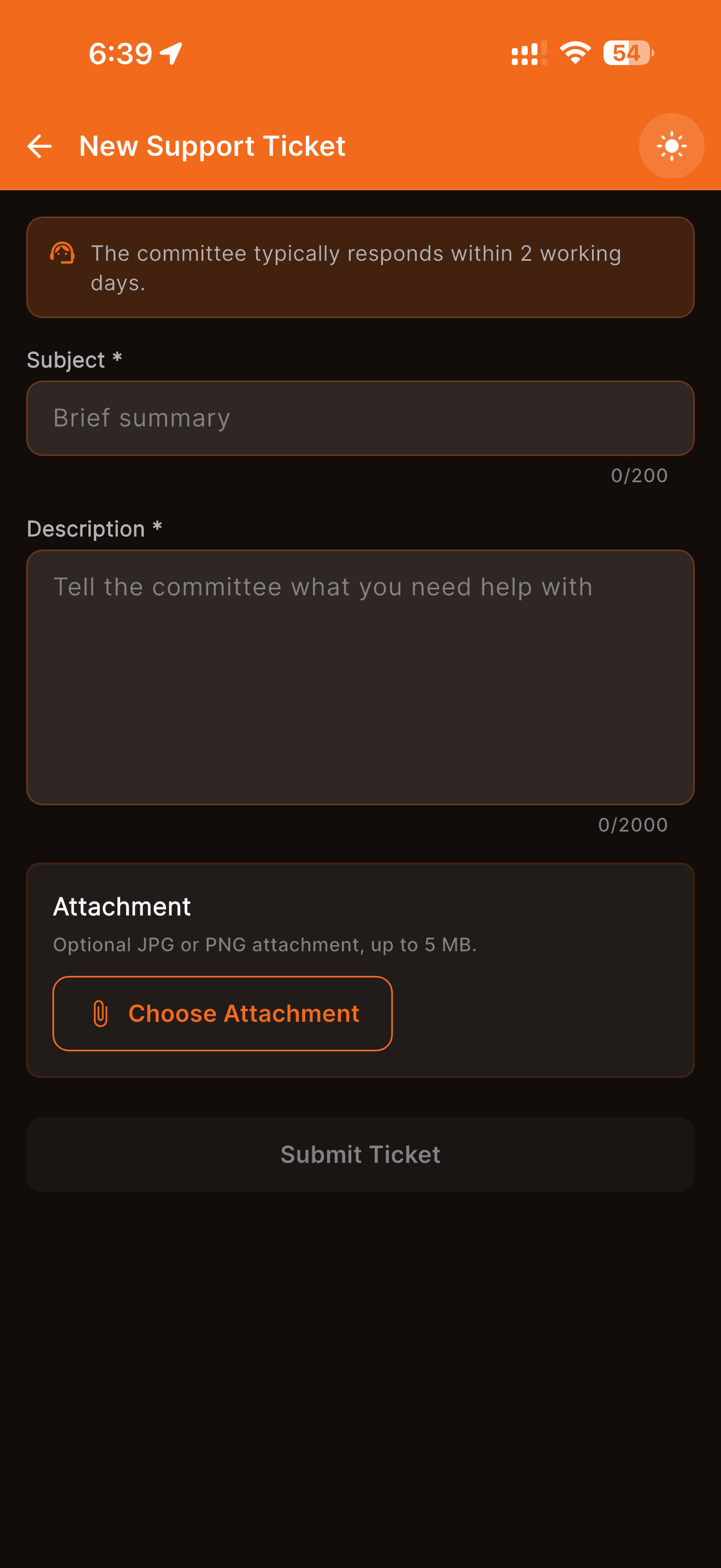 Bharosa support ticket form mobile screen
